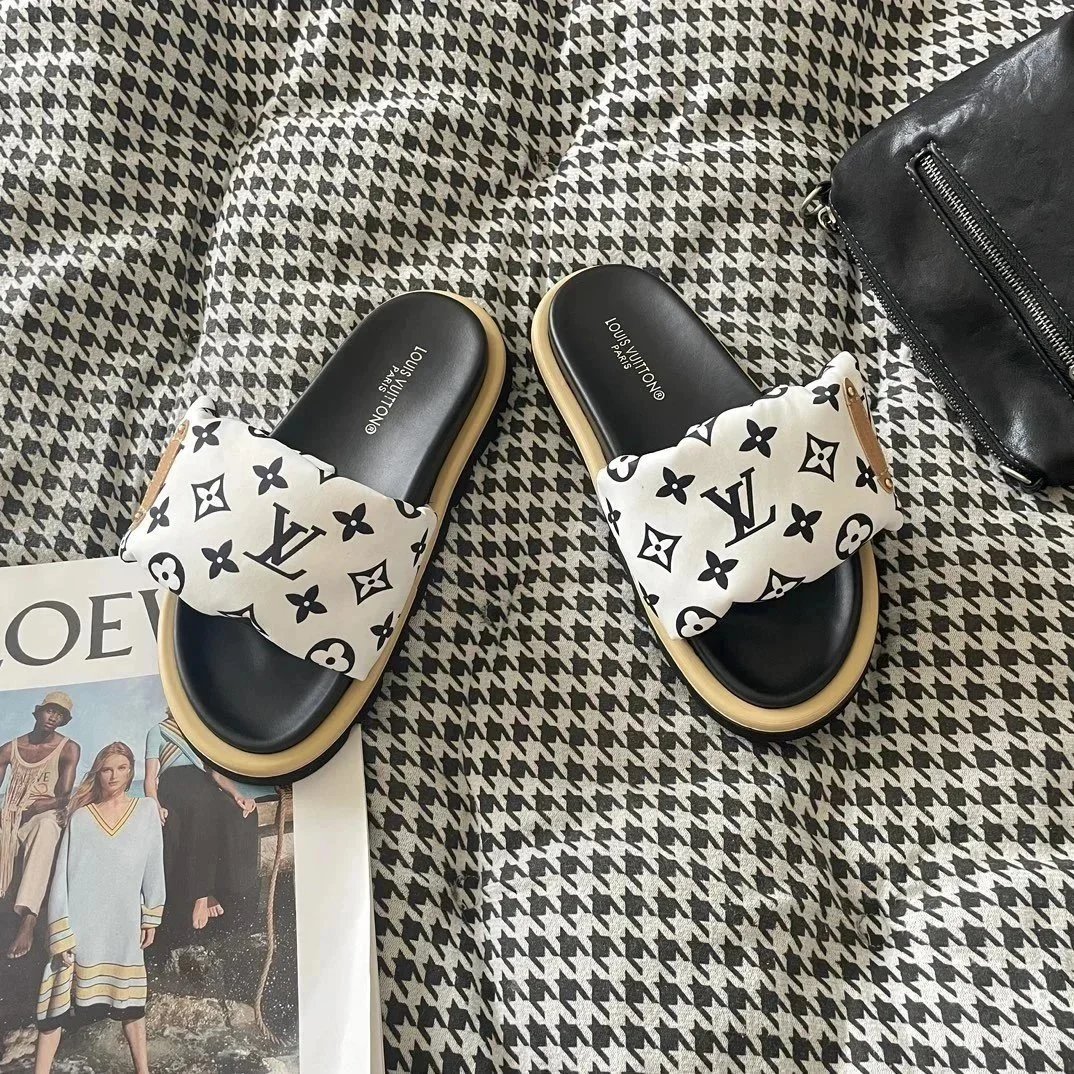 Louis Vuitton Monogram Satin Slide Sandals White Slippers - 4