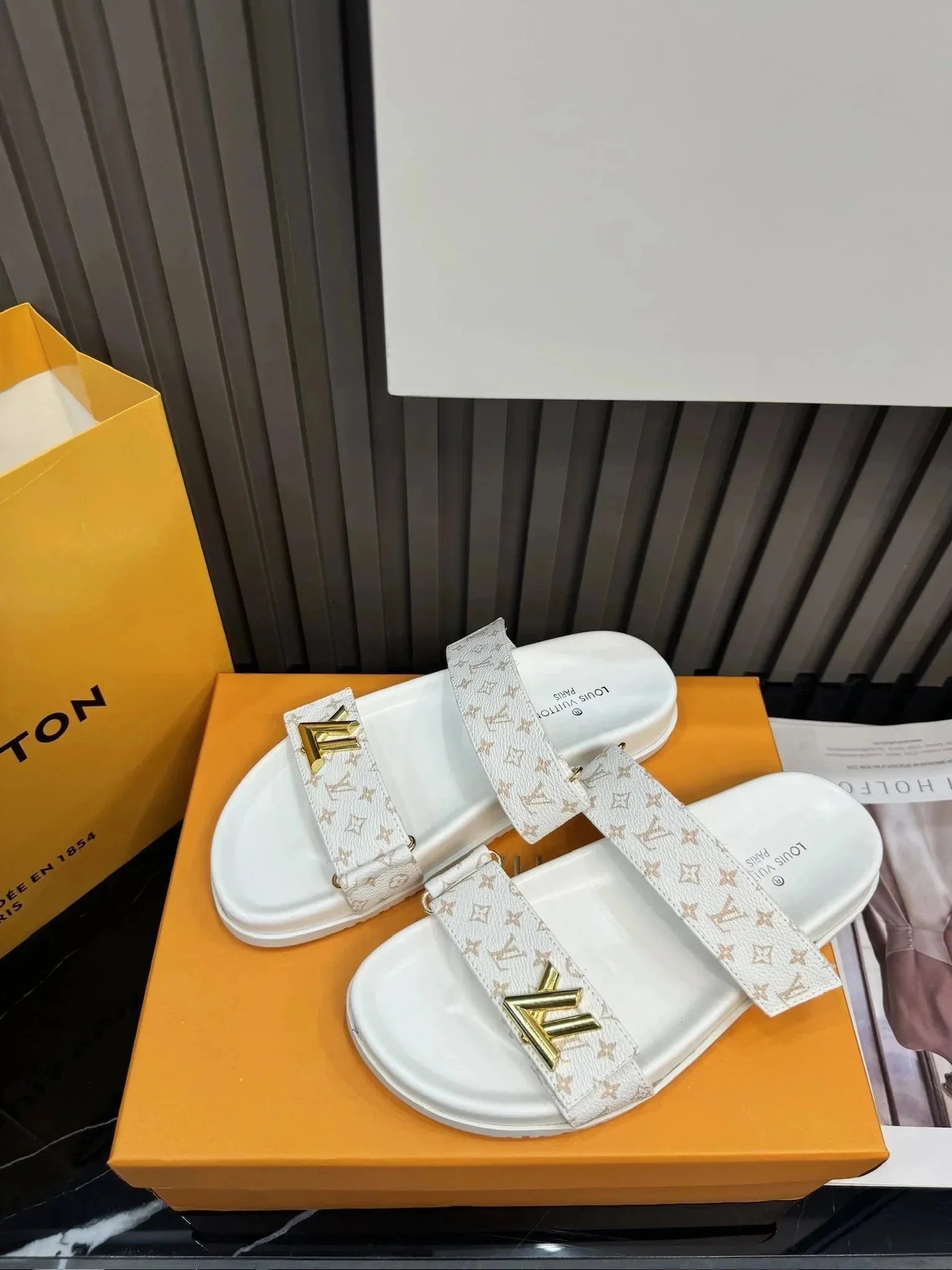 Louis Vuitton LV Slide White Monogram Sandals