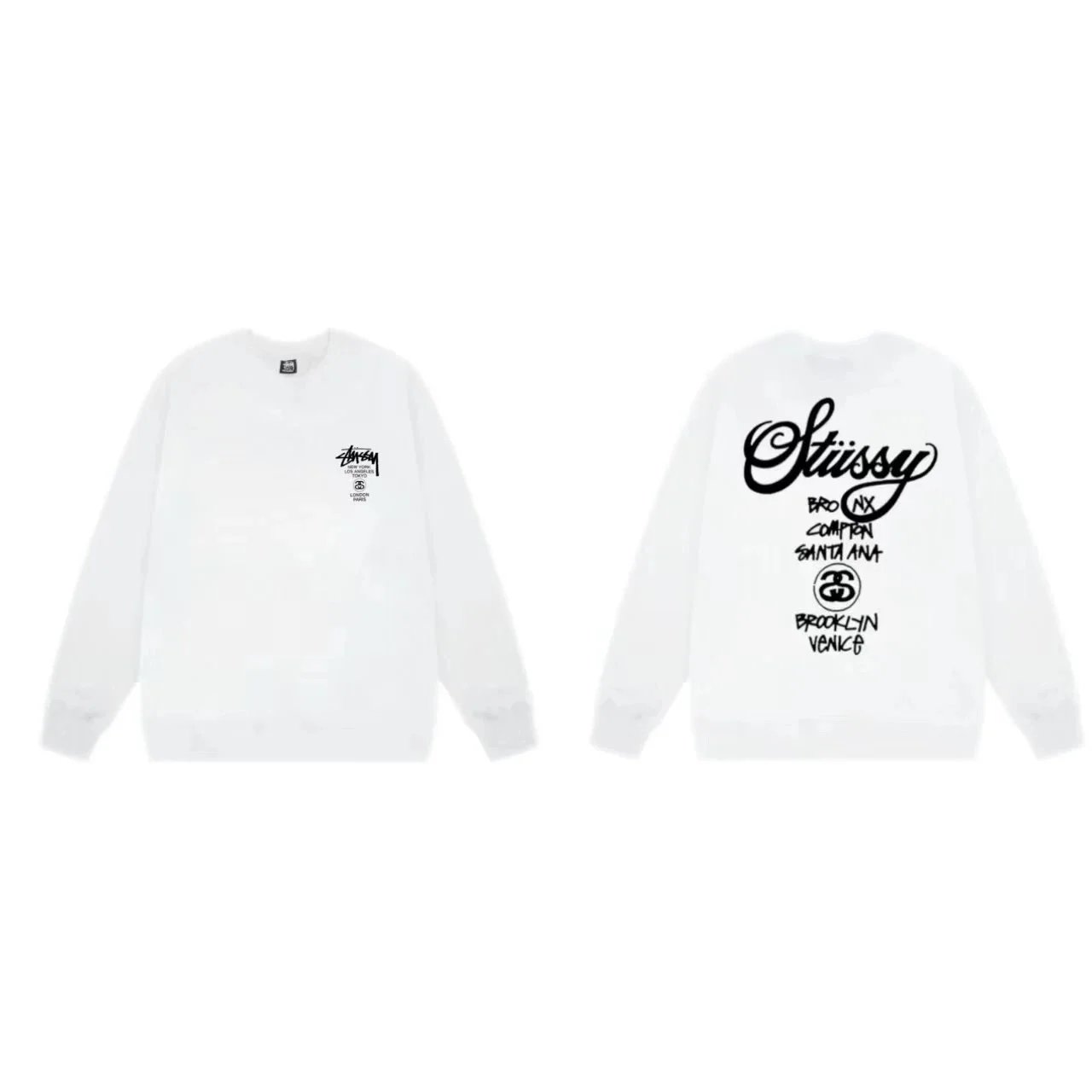 Stüssy Bone Logo Crewneck Sweatshirt White - 14