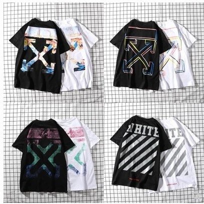 Off w white Monet oil painting arrow T-shirt for both men and women loose couple outfit limited short sleeved trendy 19ss