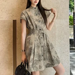 thumbnail for CD Xiaodi Family Original Channel Order! Rui butterfly rainforest pattern full print design, women's small fly sleeve dress women's model