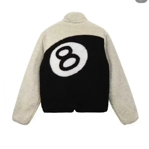Design 8-Ball Sherpa Jacket Beige and Black Outerwear - 14