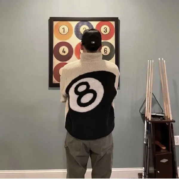 Design 8-Ball Sherpa Jacket Beige and Black Outerwear - 16