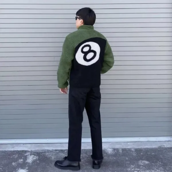 Design 8-Ball Sherpa Jacket Beige and Black Outerwear - 17
