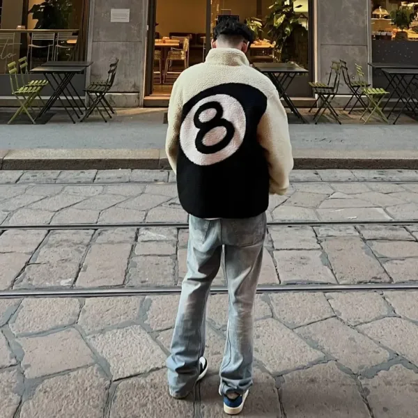 Design 8-Ball Sherpa Jacket Beige and Black Outerwear - 24