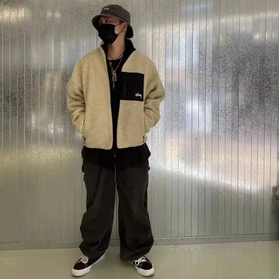 Design 8-Ball Sherpa Jacket Beige and Black Outerwear - 32
