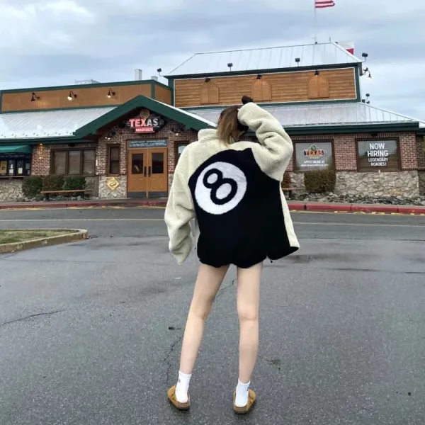 Design 8-Ball Sherpa Jacket Beige and Black Outerwear - 37