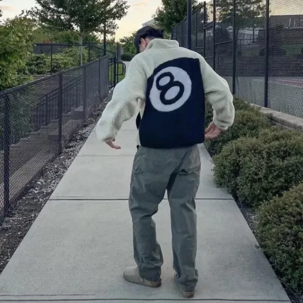 Design 8-Ball Sherpa Jacket Beige and Black Outerwear - 45