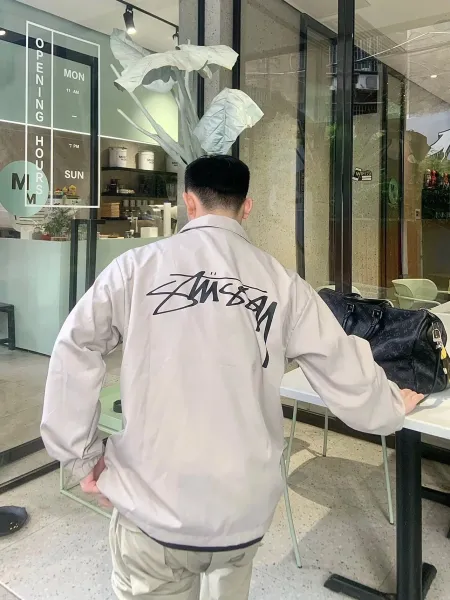 Stussy Script Logo Coach Jacket Beige Outerwear - 14