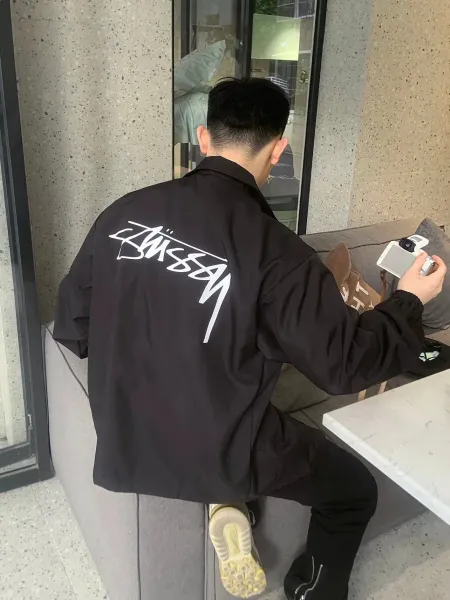 Stussy Script Logo Coach Jacket Beige Outerwear - 18