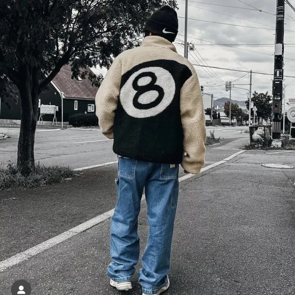 Design 8-Ball Sherpa Jacket Beige and Black Outerwear - 52