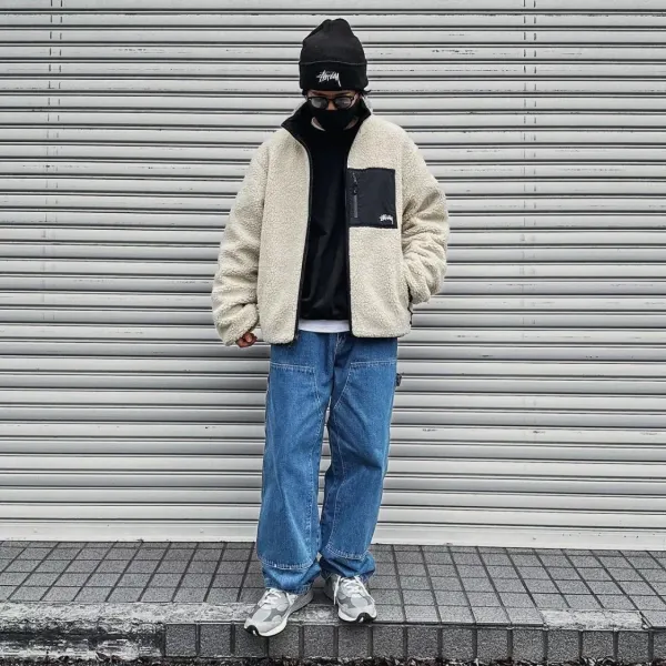 Design 8-Ball Sherpa Jacket Beige and Black Outerwear - 54