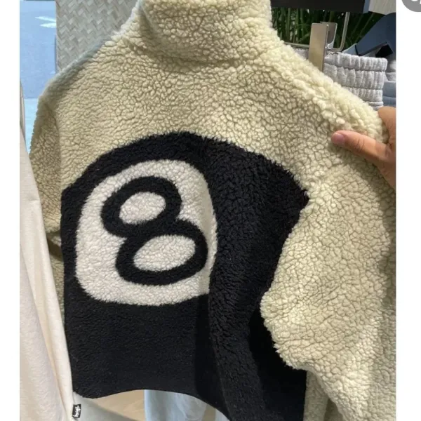 Design 8-Ball Sherpa Jacket Beige and Black Outerwear - 59