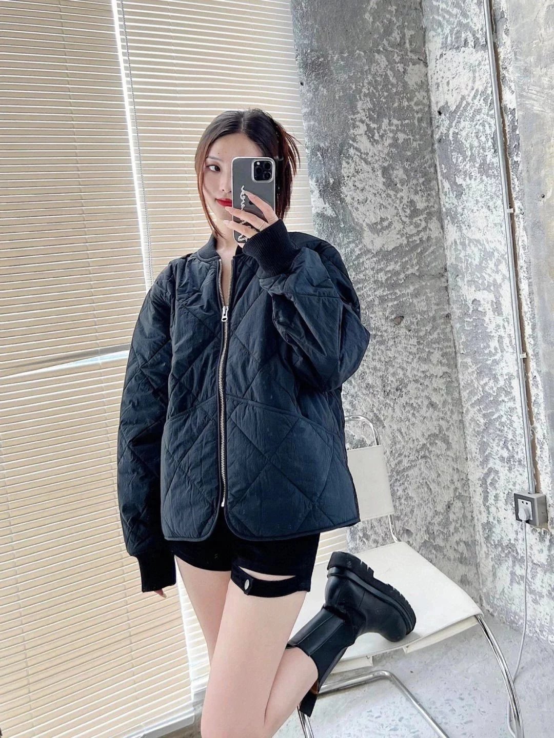 Design Dice Print Quilted Two-Tone Bomber Jacket Outerwear Jacket - 12
