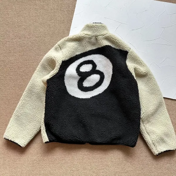 Design 8-Ball Sherpa Jacket Beige and Black Outerwear - 68
