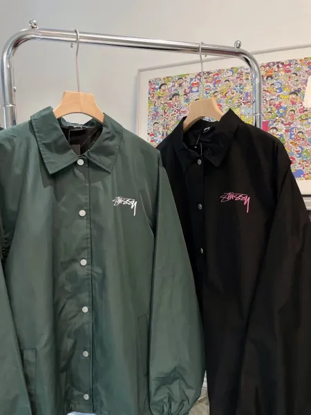 Stussy Script Logo Coach Jacket Forest Green Outerwear - 15