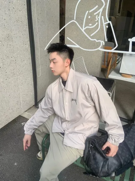 Stussy Script Logo Coach Jacket Beige Outerwear - 15