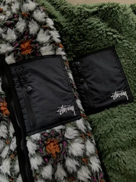 Stussy Fleece Sherpa Hooded Jacket Olive Green Outerwear - 15