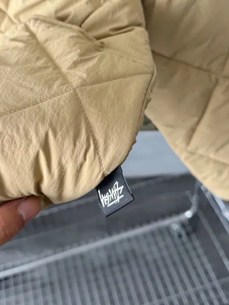 Stussy 8-Ball Quilted Bomber Jacket Beige and Olive Green Outerwear Jacket - 16