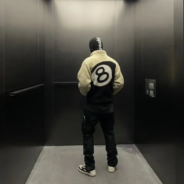 Design 8-Ball Sherpa Jacket Beige and Black Outerwear - 43