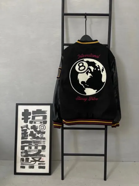 Stussy Embroidered Varsity Jacket Black Outerwear - 15