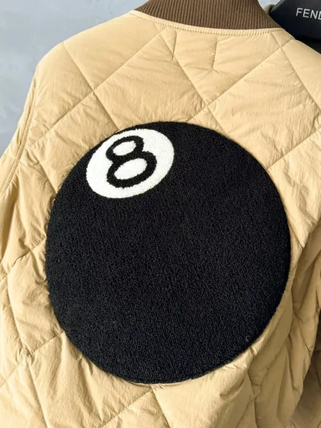 Stussy 8-Ball Quilted Bomber Jacket Beige and Olive Green Outerwear Jacket - 19