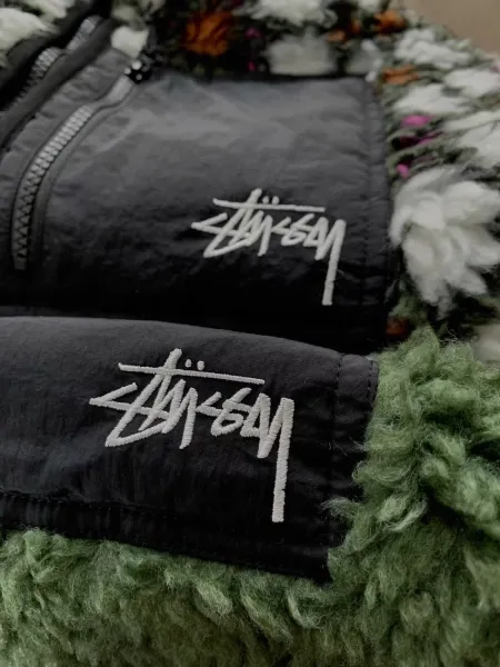 Stussy Fleece Sherpa Hooded Jacket Olive Green Outerwear - 16