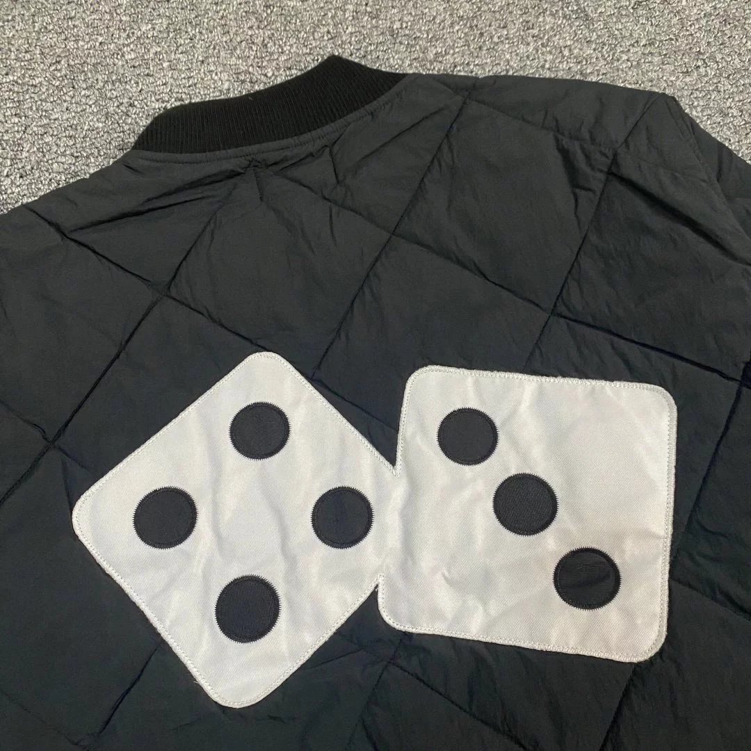 Design Dice Print Quilted Two-Tone Bomber Jacket Outerwear Jacket - 22