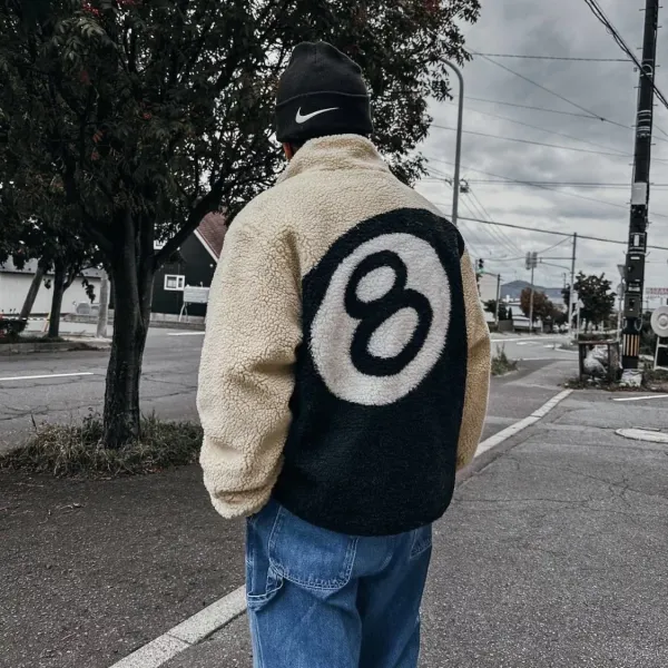 Design 8-Ball Sherpa Jacket Beige and Black Outerwear - 53