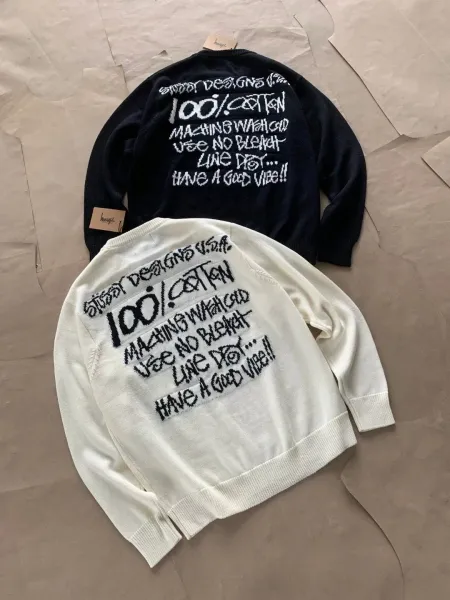 Off-White Knit Sweater with Back Graphic Print Cream - 14
