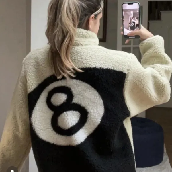 Design 8-Ball Sherpa Jacket Beige and Black Outerwear - 55