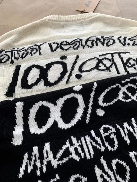 Off-White Knit Sweater with Back Graphic Print Cream - 16