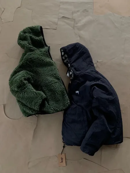 Stussy Fleece Sherpa Hooded Jacket Olive Green Outerwear - 14