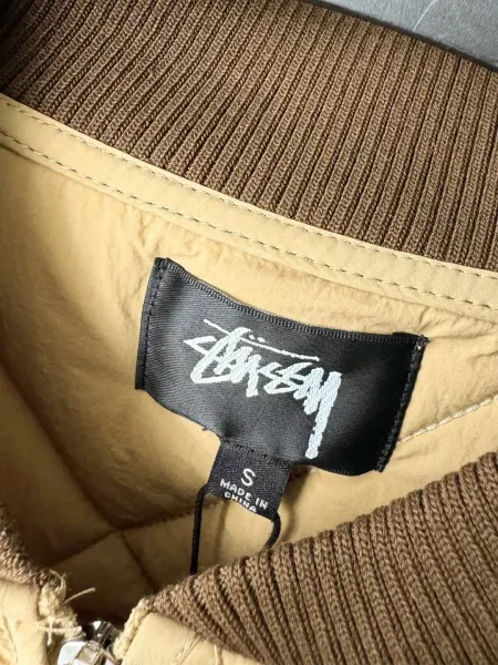 Stussy 8-Ball Quilted Bomber Jacket Beige and Olive Green Outerwear Jacket - 12