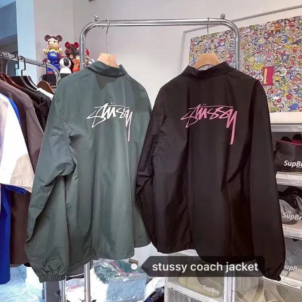 Stussy Script Logo Coach Jacket Forest Green Outerwear - 13