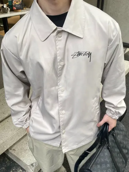 Stussy Script Logo Coach Jacket Beige Outerwear - 12