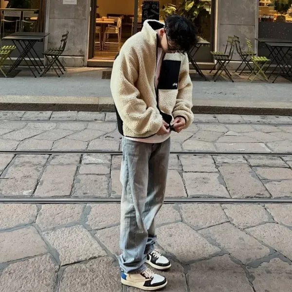 Design 8-Ball Sherpa Jacket Beige and Black Outerwear - 23