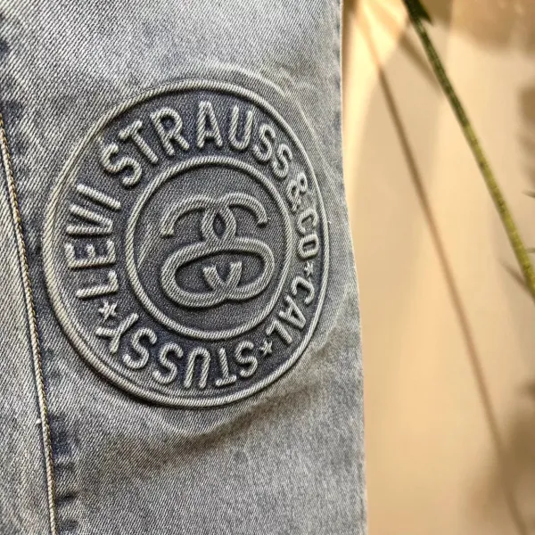 Stussy x Levi's Denim Jacket with Wool Lining and 8-Ball Graphic Gray Striped Outerwear - 13