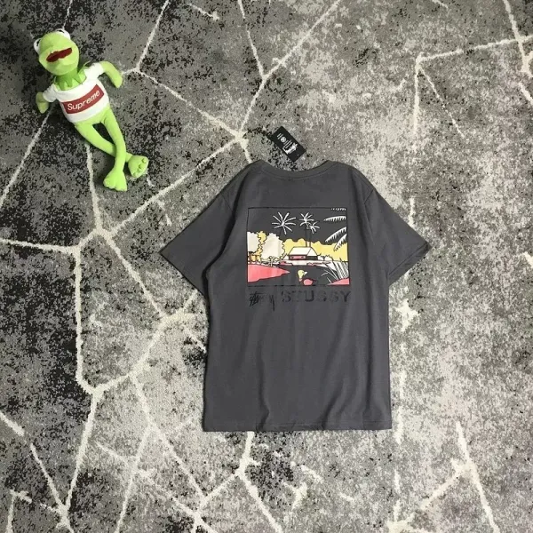 Stussy Tropical Scene Graphic T-Shirt Gray - 11