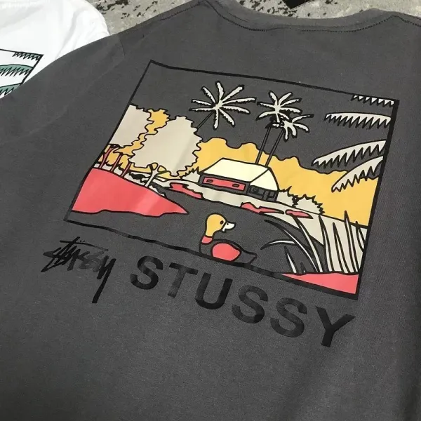 Stussy Tropical Scene Graphic T-Shirt Gray - 13