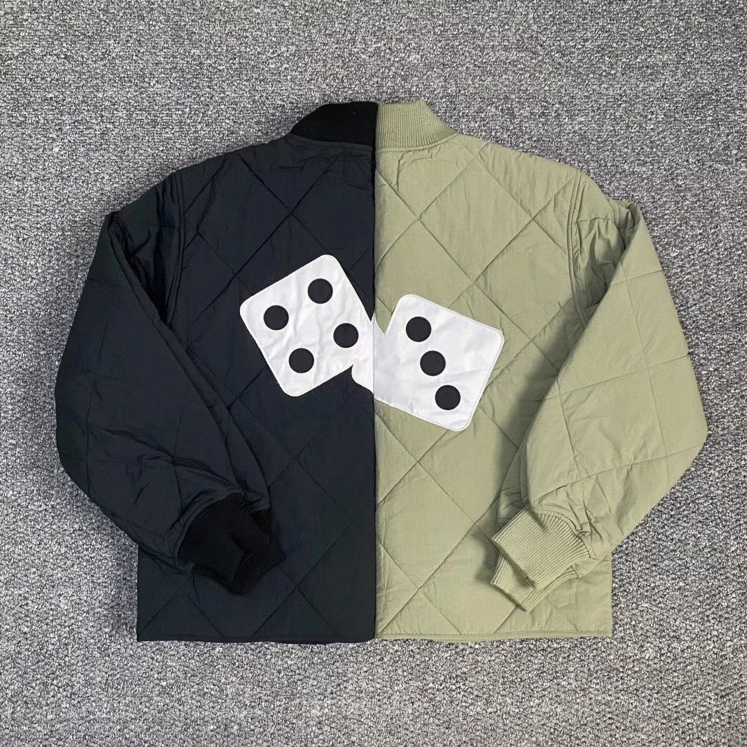 Design Dice Print Quilted Two-Tone Bomber Jacket Outerwear Jacket - 20