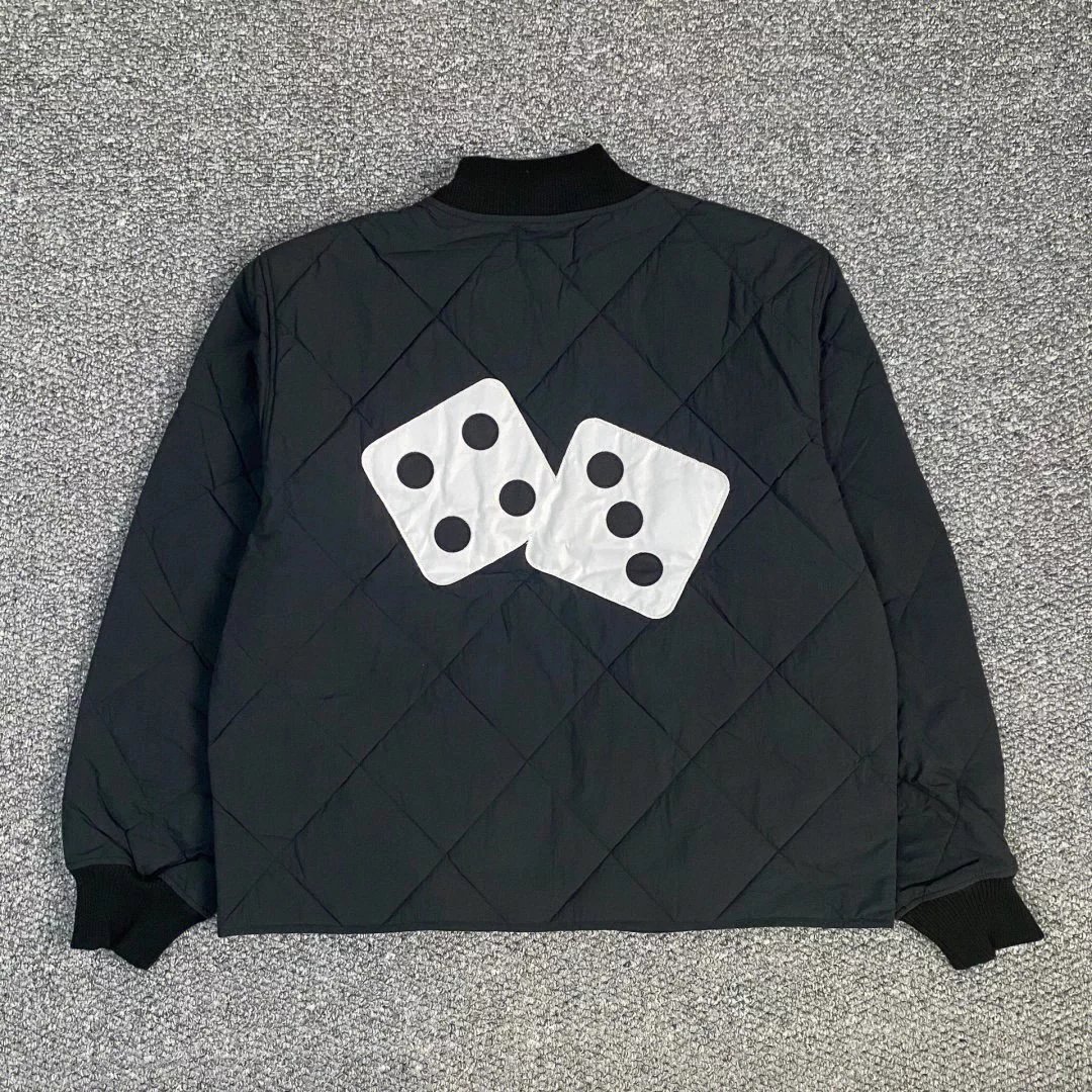 Design Dice Print Quilted Two-Tone Bomber Jacket Outerwear Jacket - 21