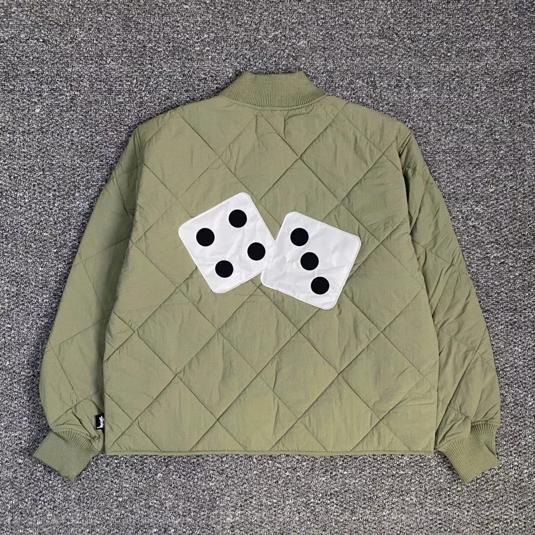 Design Dice Print Quilted Two-Tone Bomber Jacket Outerwear Jacket - 24