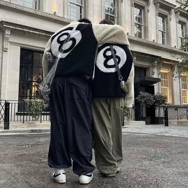 Design 8-Ball Sherpa Jacket Beige and Black Outerwear - 56