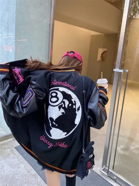 Stussy Embroidered Varsity Jacket Black Outerwear - 12
