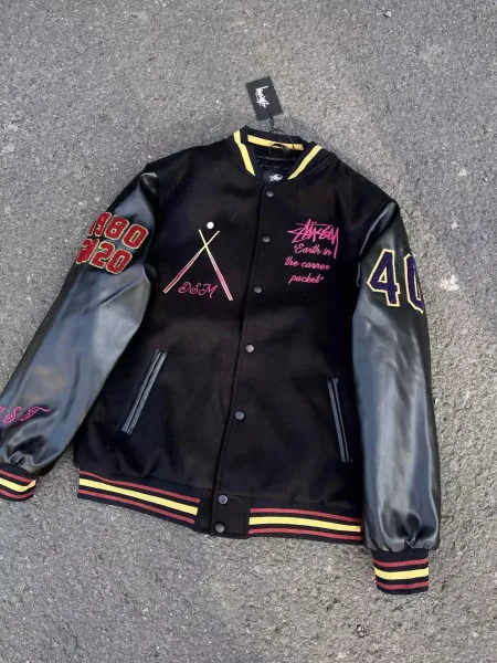 Stussy Embroidered Varsity Jacket Black Outerwear - 16