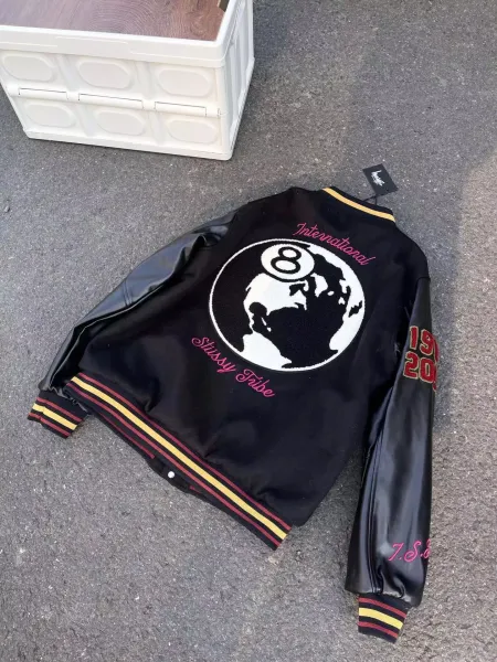 Stussy Embroidered Varsity Jacket Black Outerwear - 17