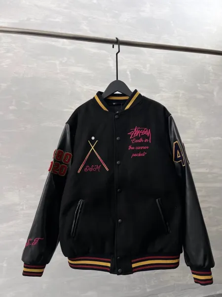 Stussy Embroidered Varsity Jacket Black Outerwear - 14