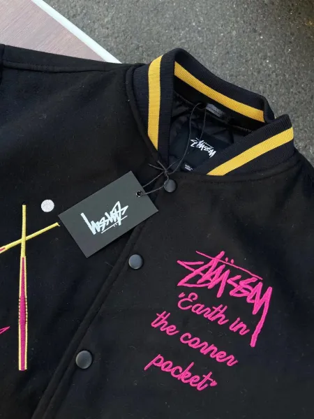 Stussy Embroidered Varsity Jacket Black Outerwear - 19