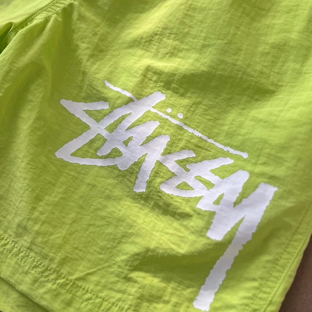 Stussy Logo Shorts Black and Neon Yellow - 15